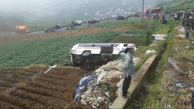 Minibus Membawa 20 Orang Terjun Bebas di Jalur Wisata Dieng, 7 Orang Mengalami Luka Serius